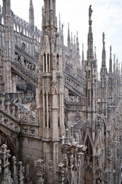 architecture of the milan cathedral overhead shot