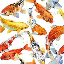 koi carp seamless pattern. watercolor fish illustration