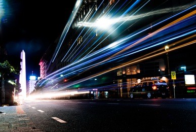 light trails in the city of buenos aires, argentina.