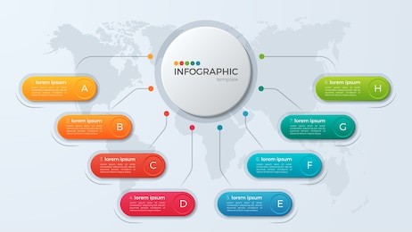 presentation business infographic template with 8 options. vector illustration.