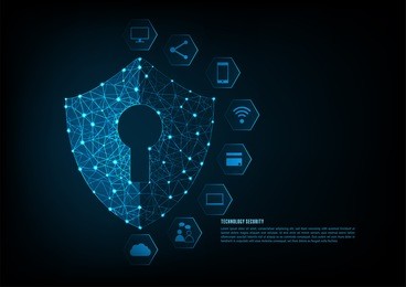 internet security online concept: padlock with keyhole icon in . personal data security illustrates cyber data security or information privacy idea. blue abstract hi speed internet technology.