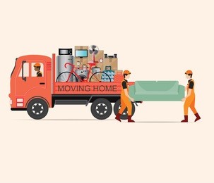 house moving services transportation and logistic flat design vector illustration.