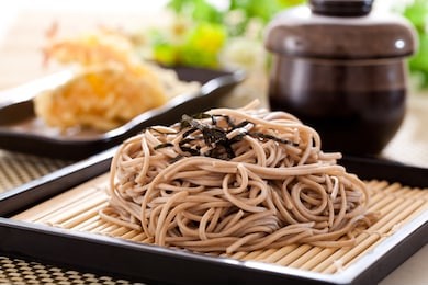 zaru soba noodles with tempura , japanese food