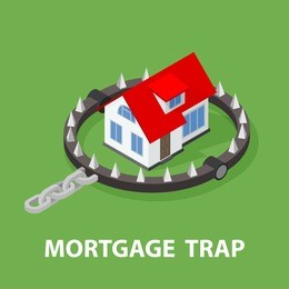 mortgage house in bear trap. 3d rendering isolated on white background