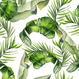 beautiful watercolor seamless tropical jungle floral pattern background with palm leaves. illustration