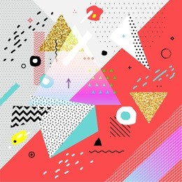 trendy memphis hipster background with geometric patterns. retro 80s poster covers style with vintage elements. vector illustration.