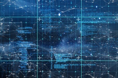 blue data against connection dots on blue background