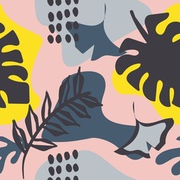 colorful seamless pattern with leaves, spots and dots. decorative wallpaper, good for printing. hand drawn overlapping background, texture with decor elements, lines and shapes. design backdrop vector