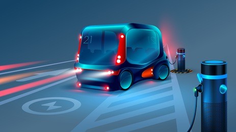electric smart bus or minibus charging station. future concept. vector.