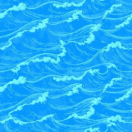 sea waves seamless pattern. summer watercolor background. hand drawn vector illustration.