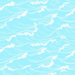 sea waves seamless pattern. summer watercolor background. hand drawn vector illustration.