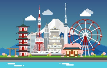amazing tourist attrations for traveling in tokyo japan illustration design