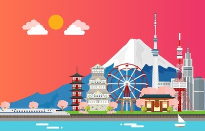 amazing tourist attrations for traveling in tokyo japan illustration design