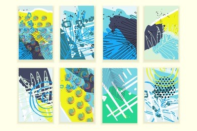 universal abstract posters set. creative geometric hipster cards. trendy creative abstract cards for wedding, anniversary, birthday, party invitations, web, print.  