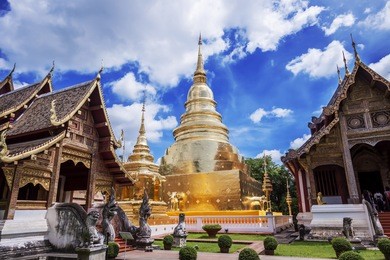 golden pagoda in wat phra singh woramahaviharn,chiang mai, thailand