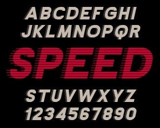speed decorative font linear design modern letters and numbers vector abc
