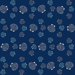 vector seamless sea shell pattern illustration. pearl scallop, oceanic or marine mollusk cockleshell fabric design. holiday symbols repeating background, seashell textile. bivalve conch, shellfish.