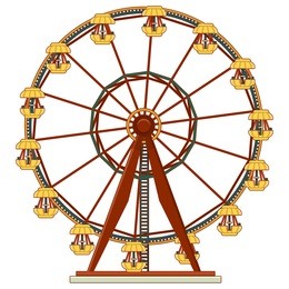 ferris wheel carousel amusement park in flat cartoon style, vector isolated on white illustration