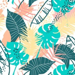 seamless exotic pattern with tropical plants. vector hand draw background.