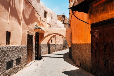 colorful street of marrakech, morocco