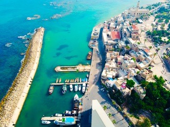 jaffa port in tel aviv, israel, aerial view