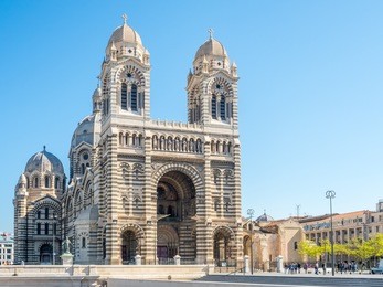 marseille cathedral, cathedrale sainte-marie-majeure de marseille, one of the largest cathedral in france, byzantine-roman style catholic church, located near old port of marseilles