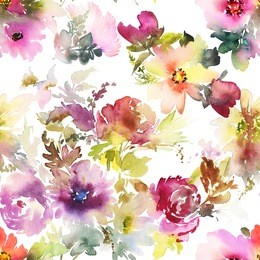 seamless summer pattern with watercolor flowers handmade.