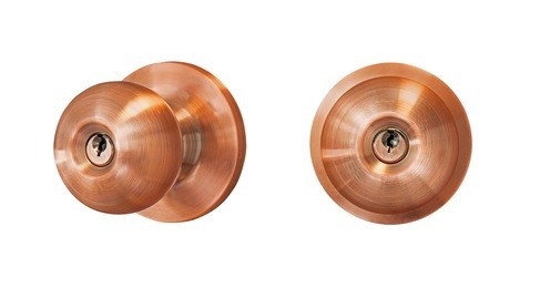 closeup bronze doorknob isolated on white background