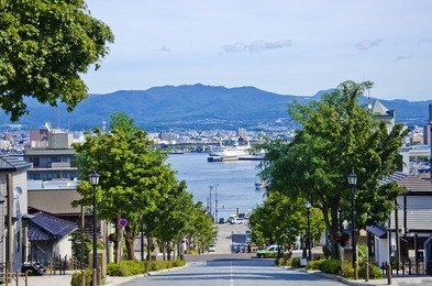 hachiman-zaka slope in hakodate hokkeido japan