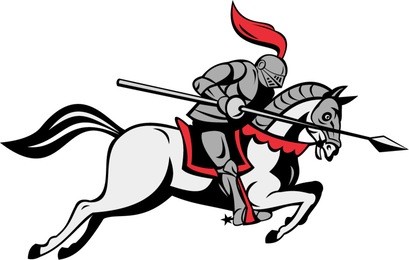 vector illustration of knight with lance riding ho