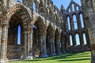 england, north yorkshire, whitby. ruins of benedictine monastery, whitby abbey.