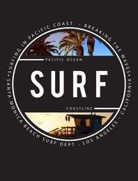 photo print california surf illustration, tee shirt graphics, surf typography
