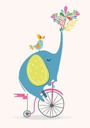 cute elephant with a flower cartoon hand drawn vector illustration.