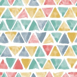 seamless vector pattern with hand drawn watercolor triangles. naive background with spots. vector seamless background with tribal or folk motif.
