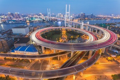 shanghai overpass at night in china.