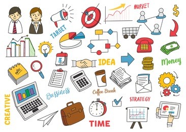 set of business marketing doodle
