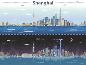 shanghai day and night vector illustration