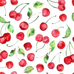 watercolor cherries fruit seamless pattern, wallpaper