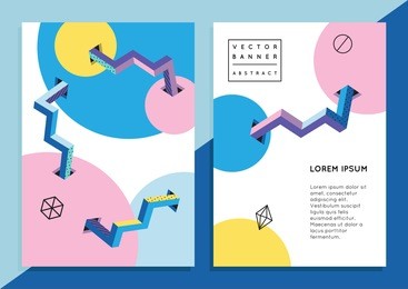 set of trendy hipster posters or banners with abstract backgrounds in memphis style, 80`s, 90`s, with colorful geometric elements. design layout for your invitation card, flyer, brochure, advertising