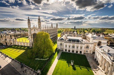 high angle view of the city of cambridge, uk at beautiful sunny day