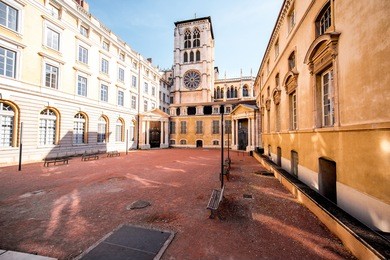 beautiful square near the saint johns cathedral in the old town of lyon city