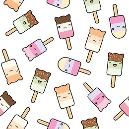 seamless pattern of cute kawaii style ice cream bars . decorative tiny design elements in doodle japanese style isolated on white background. vector illustration.