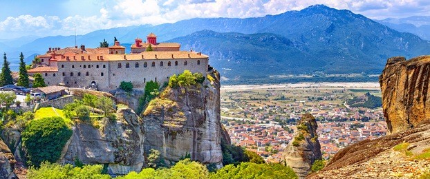 the meteora monasteries, greece kalambaka. unesco world heritage site. colorful landscape. monastery of st. stephen iera moni agiou stefanou