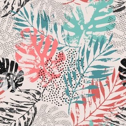 art illustration: rough grunge tropical leaves filled with marble texture, doodle elements background. abstract palm, monstera leaf in retro vintage colors, vector seamless pattern. hand drawn design