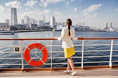girl on the deck of japanese cruise liner
