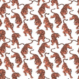 vector seamless pattern with tigers. hand drawing. decorative background for design and decoration of fabric, home textiles, wallpapers, packages, covers and much more