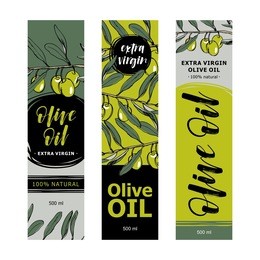 olive oil labels collection. hand drawn vector illustration templates for olive oil packaging.