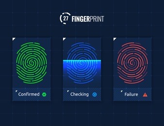 vector fingerprint  identification authorization system icons set, isolated sci-fi future technology