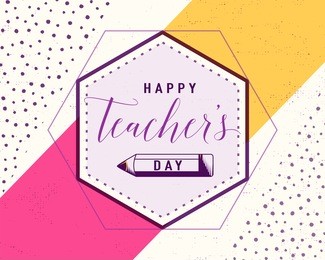 vector illustration of happy teachers day. greeting design for print, card, badge, stamp, banner in hipster color motion style with word text sign, simple line form, grunge dots, frame