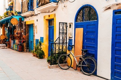 colorful streets of essaouira maritime town, morocco